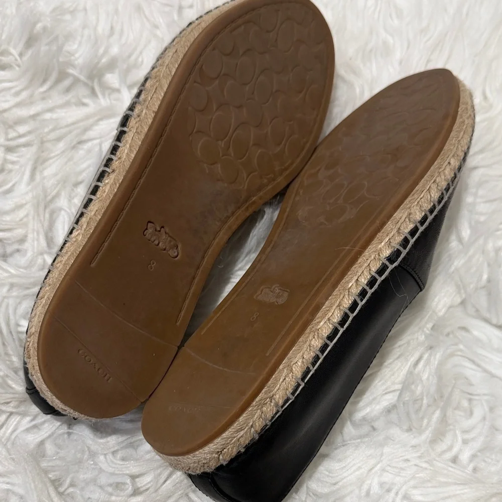 COACH Carley espadrille in black leather w perforated signature logo pattern